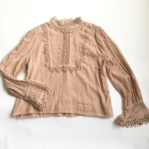 Free People Tops - Free People Pink Peasant Blouse Lace Crochet